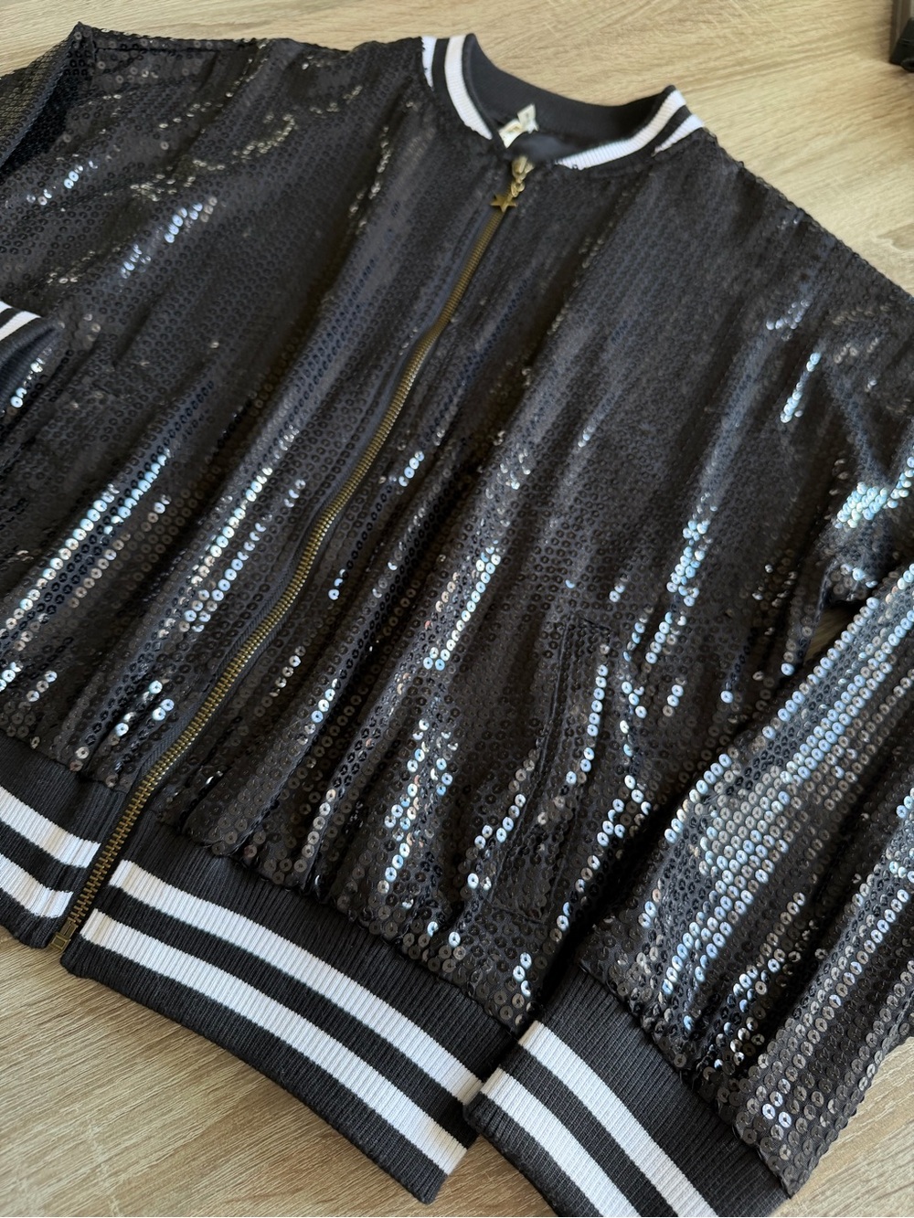 Roper Solid Black Sequin Bomber Jacket Size Medium - Picture 5 of 9